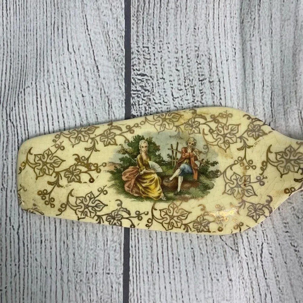 Ceramic vintage spatula w/gold flowers & picture